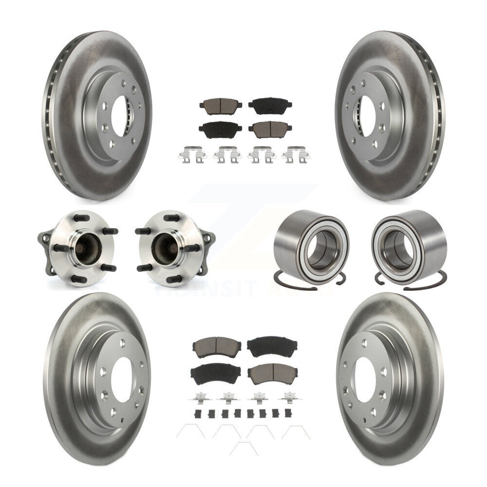 Front Rear Wheel Hub Bearings Assembly Coated Disc Brake Rotors And Ceramic Pads Kit (10Pc) For 2009-2013 Mazda 6 3.7L KBB-117915