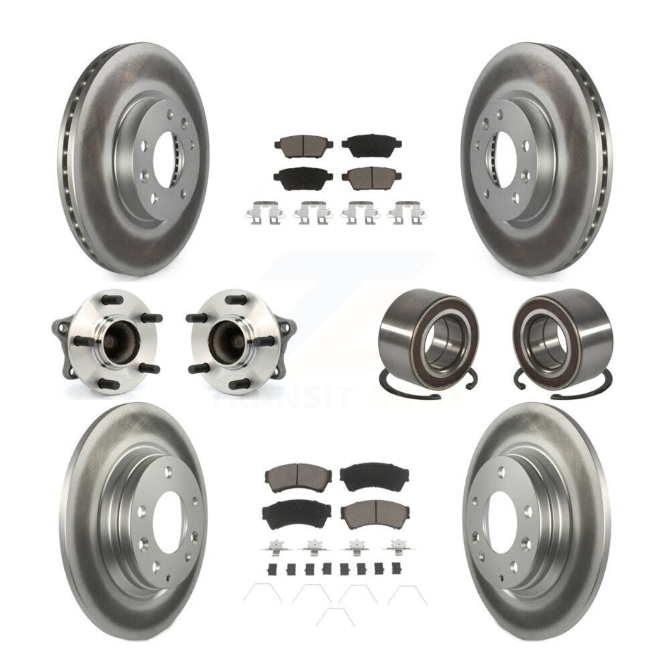 Front Rear Wheel Hub Bearings Assembly Coated Disc Brake Rotors And Ceramic Pads Kit (10Pc) For 2009-2013 Mazda 6 2.5L KBB-117916
