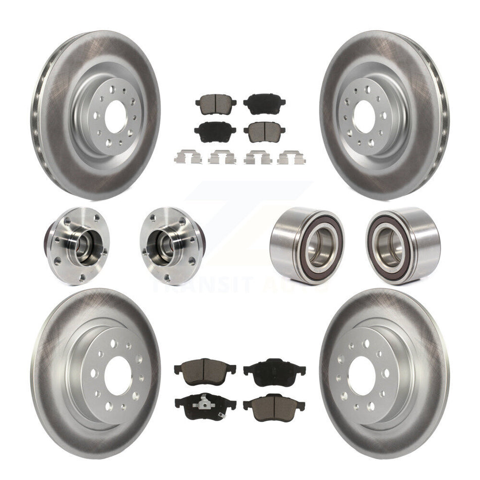 Front Rear Wheel Hub Bearings Assembly Coated Disc Brake Rotors And Ceramic Pads Kit (10Pc) For 2014-2017 Fiat 500L KBB-117918
