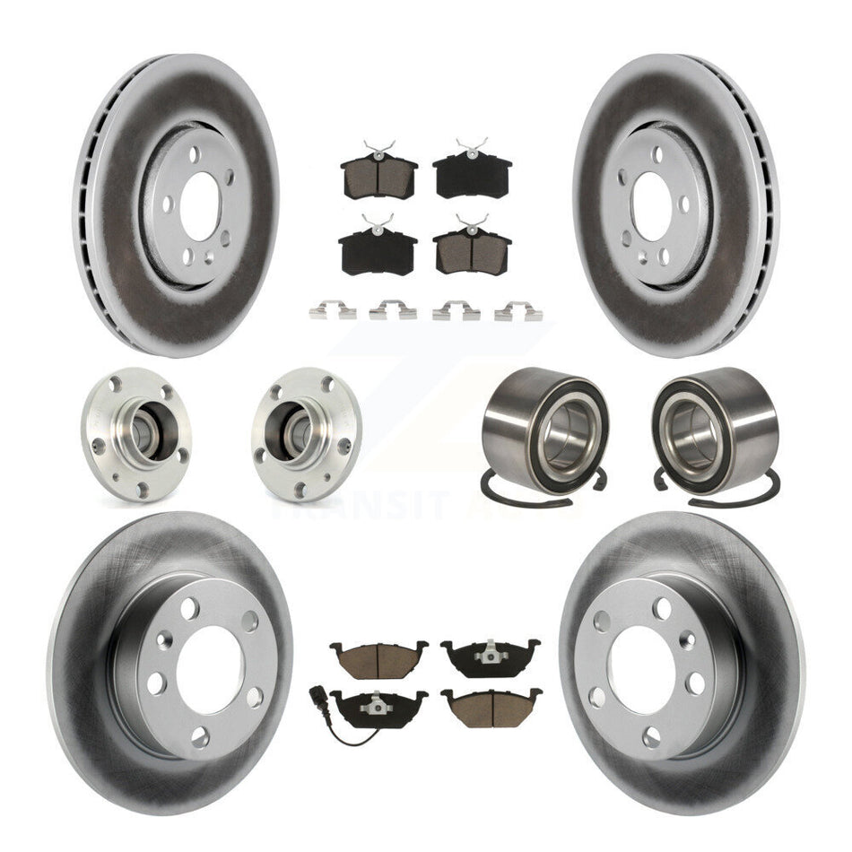Front Rear Wheel Hub Bearings Assembly Coated Disc Brake Rotors And Ceramic Pads Kit (10Pc) For 2000-2001 Volkswagen Golf 2.0L With 288mm Diameter Rotor KBB-117925