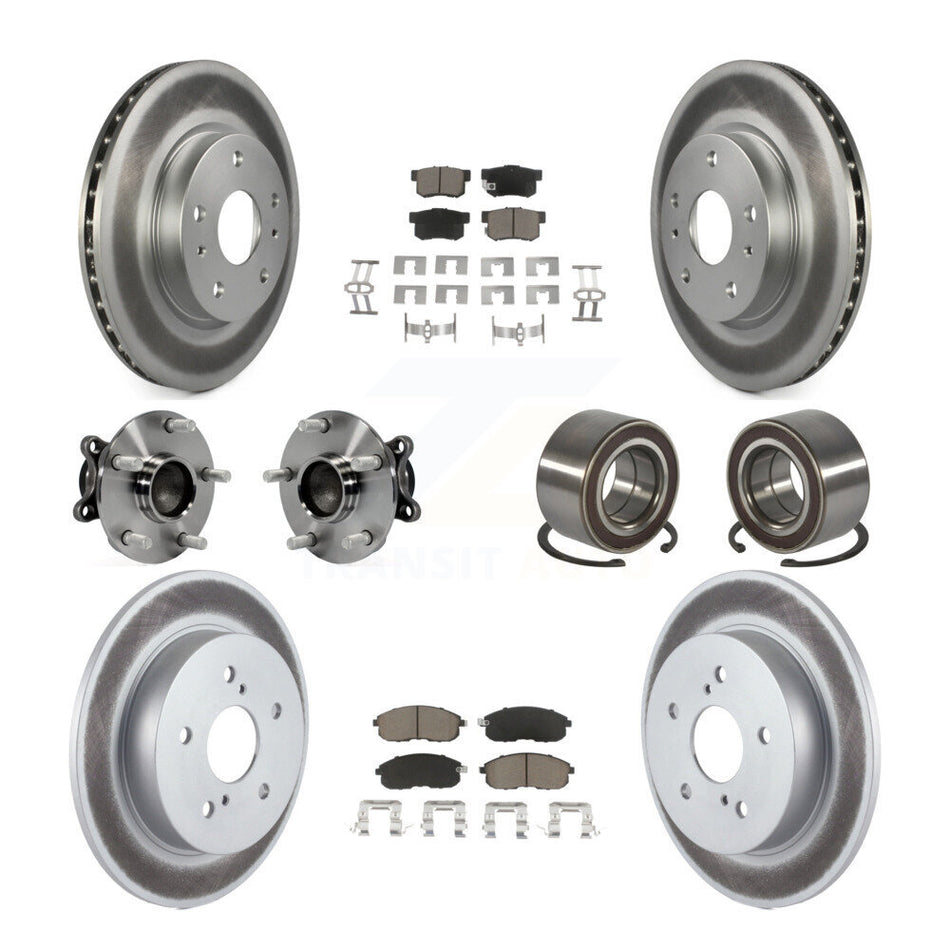 Front Rear Wheel Hub Bearings Assembly Coated Disc Brake Rotors And Ceramic Pads Kit (10Pc) For 2008-2013 Suzuki SX4 FWD KBB-117928