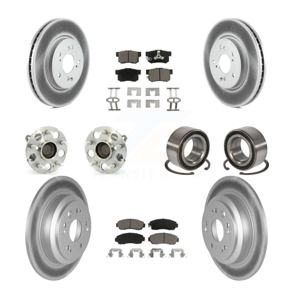 Front Rear Wheel Hub Bearings Assembly Coated Disc Brake Rotors And Ceramic Pads Kit (10Pc) For Honda Accord Crosstour FWD KBB-117932