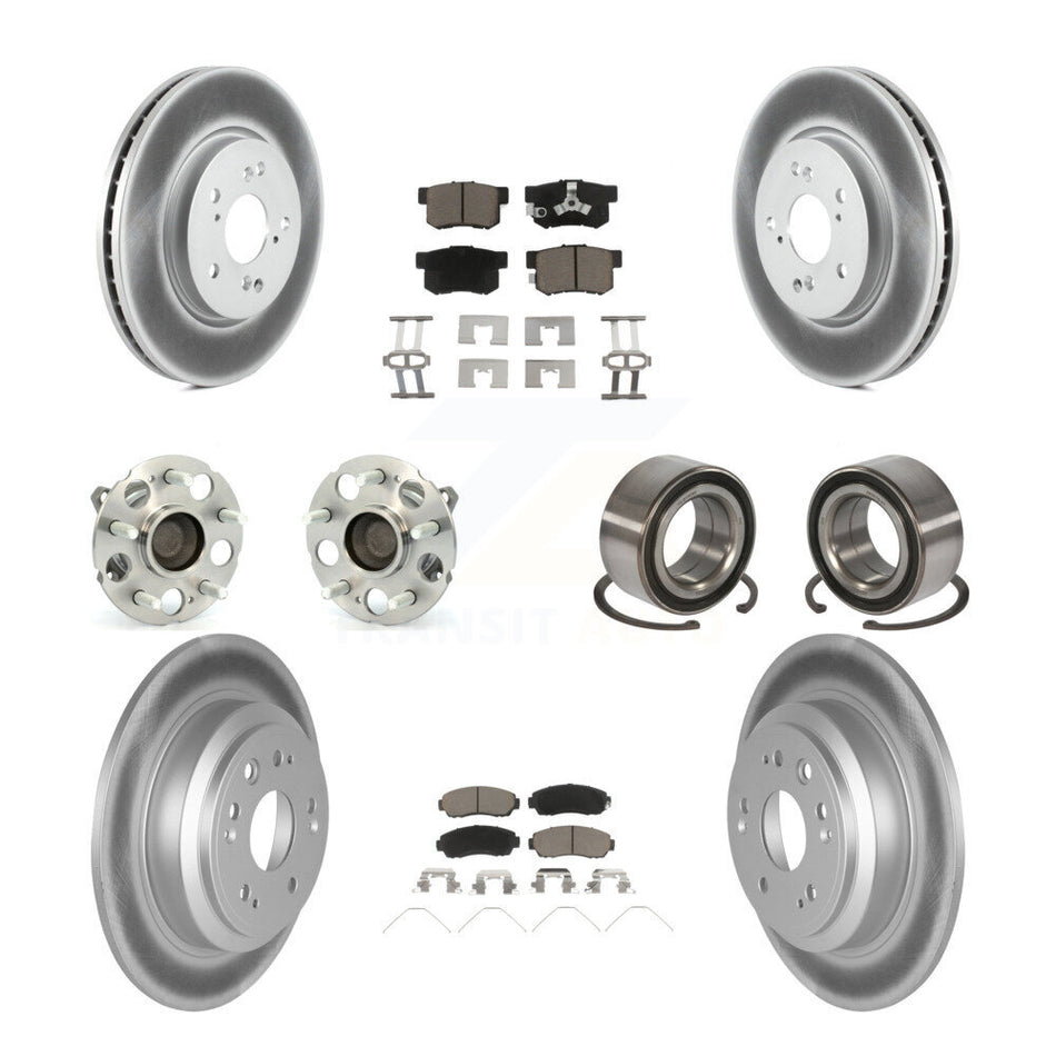 Front Rear Wheel Hub Bearings Assembly Coated Disc Brake Rotors And Ceramic Pads Kit (10Pc) For 2013-2015 Honda Crosstour FWD KBB-117939