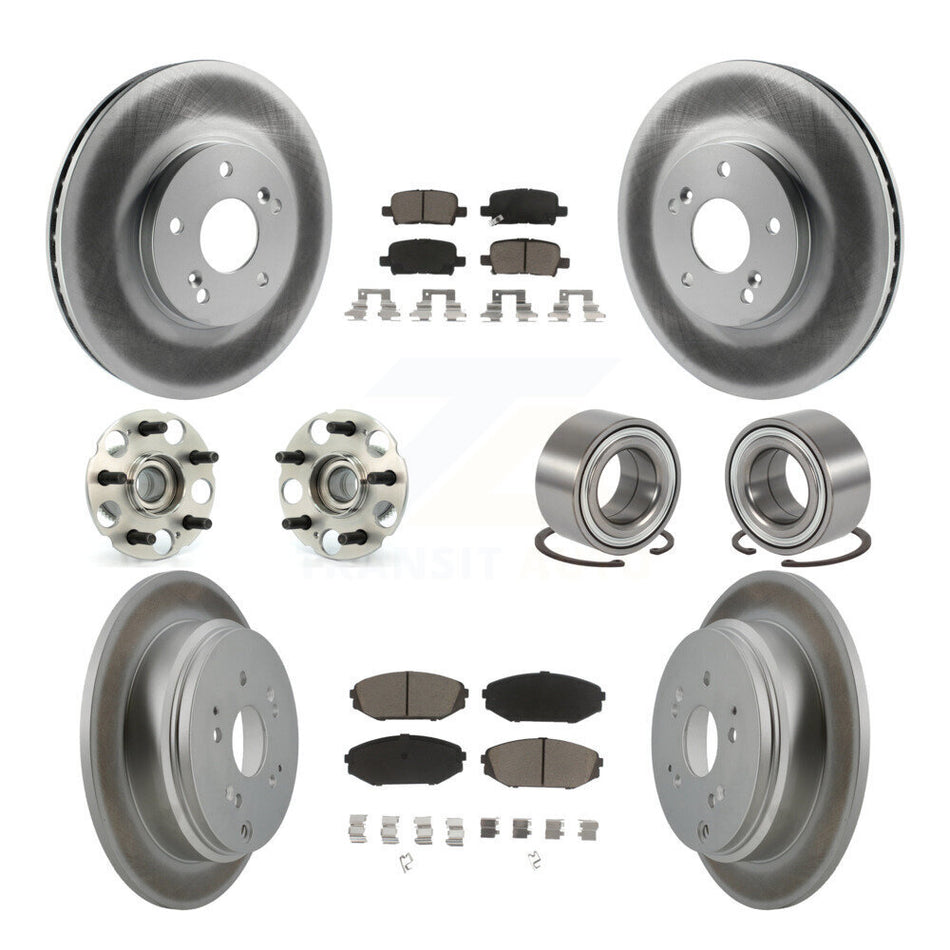 Front Rear Wheel Hub Bearings Assembly Coated Disc Brake Rotors And Ceramic Pads Kit (10Pc) For 2002-2004 Honda Odyssey KBB-117944