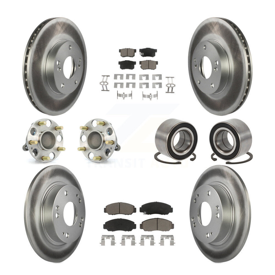 Front Rear Wheel Hub Bearings Assembly Coated Disc Brake Rotors And Ceramic Pads Kit (10Pc) For Acura CSX KBB-117949