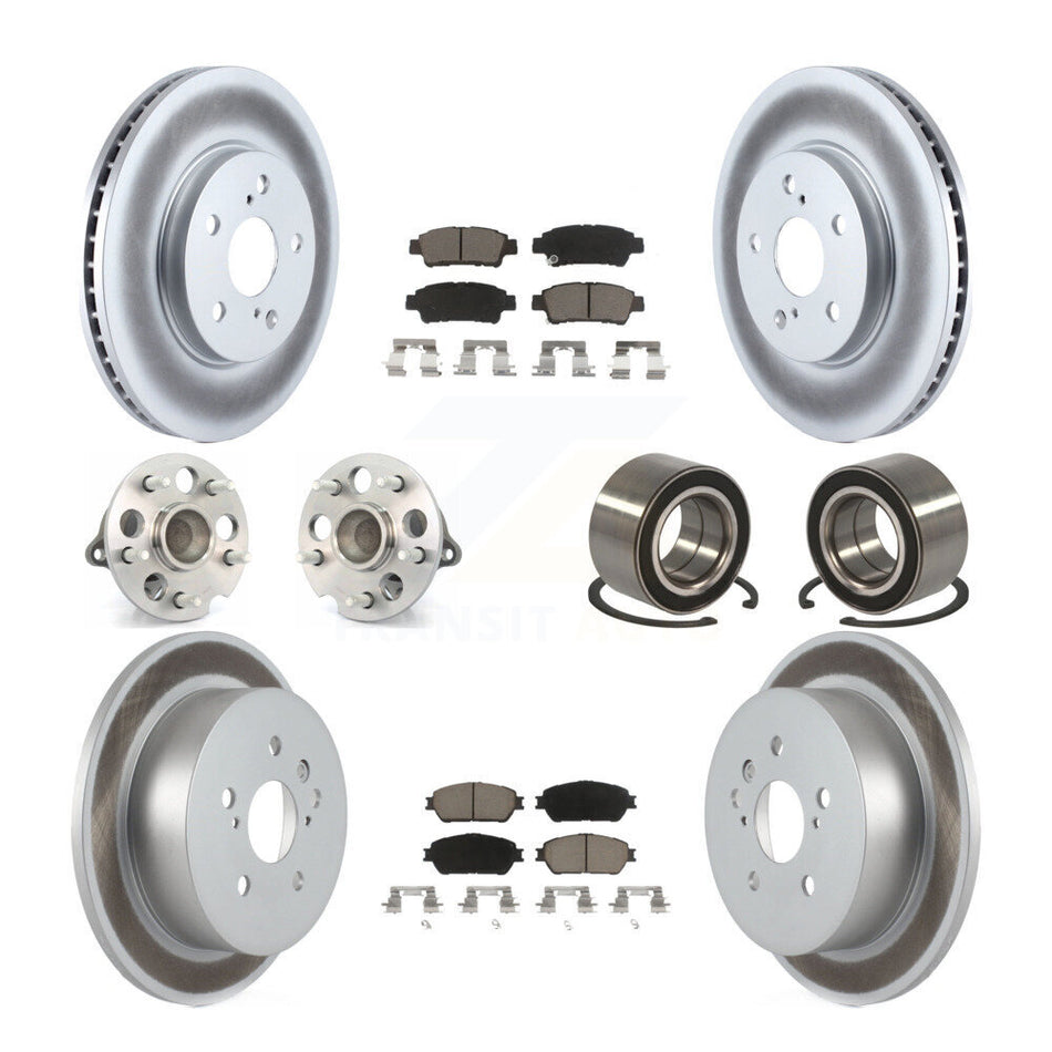 Front Rear Wheel Hub Bearings Assembly Coated Disc Brake Rotors And Ceramic Pads Kit (10Pc) For 2004-2010 Toyota Sienna FWD KBB-117952
