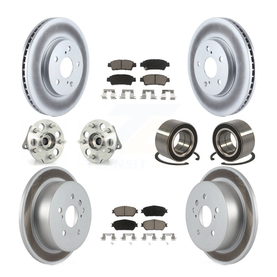 Front Rear Wheel Hub Bearings Assembly Coated Disc Brake Rotors And Ceramic Pads Kit (10Pc) For 2004-2010 Toyota Sienna AWD KBB-117953