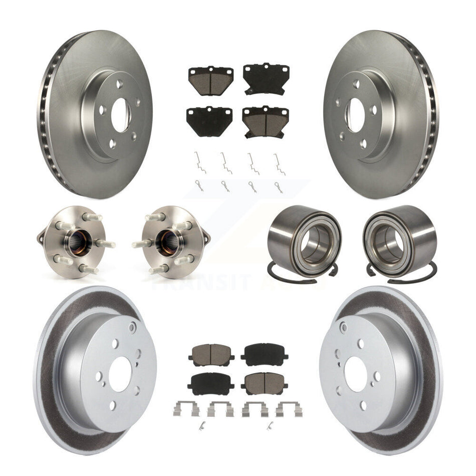 Front Rear Wheel Hub Bearings Assembly Coated Disc Brake Rotors And Ceramic Pads Kit (10Pc) For 2003-2006 Toyota Matrix Pontiac Vibe AWD KBB-117956
