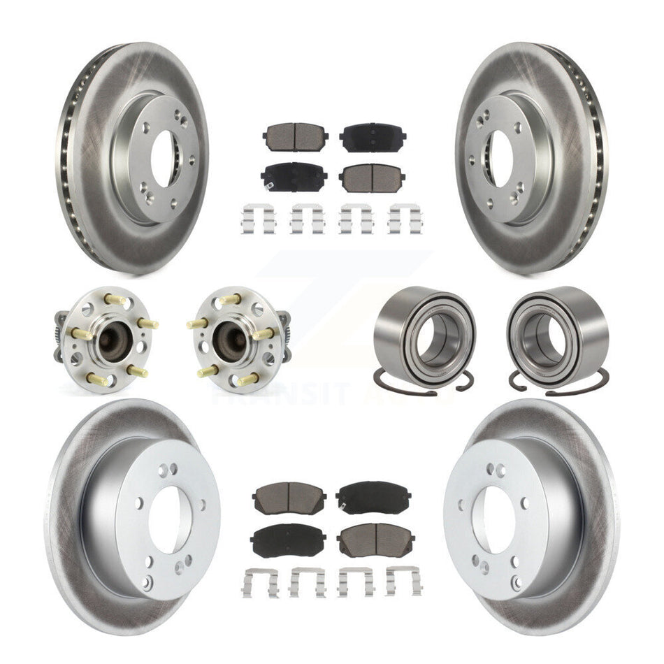 Front Rear Wheel Hub Bearings Assembly Coated Disc Brake Rotors And Ceramic Pads Kit (10Pc) For 2008-2009 Kia Rondo KBB-117959