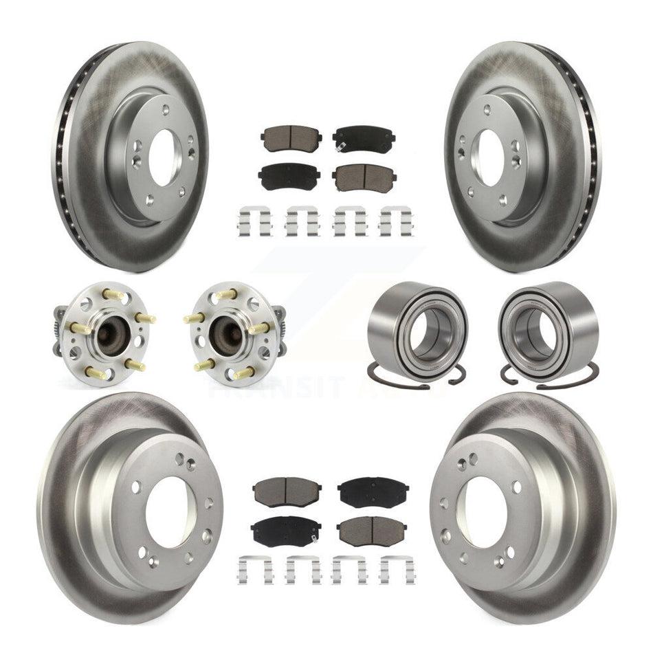 Front Rear Wheel Hub Bearings Assembly Coated Disc Brake Rotors And Ceramic Pads Kit (10Pc) For Hyundai Tucson Kia Sportage FWD KBB-117961