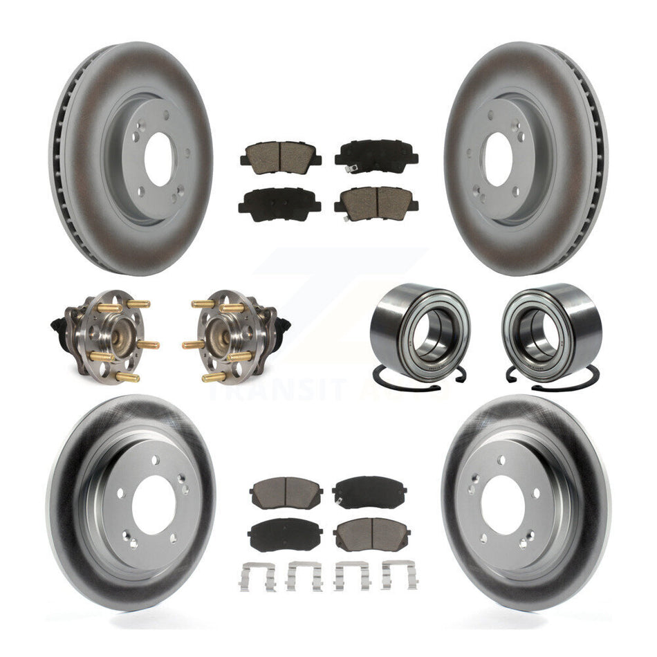 Front Rear Wheel Hub Bearings Assembly Coated Disc Brake Rotors And Ceramic Pads Kit (10Pc) For 2016 Kia Soul EV From Chassis VIN #160921 KBB-117968