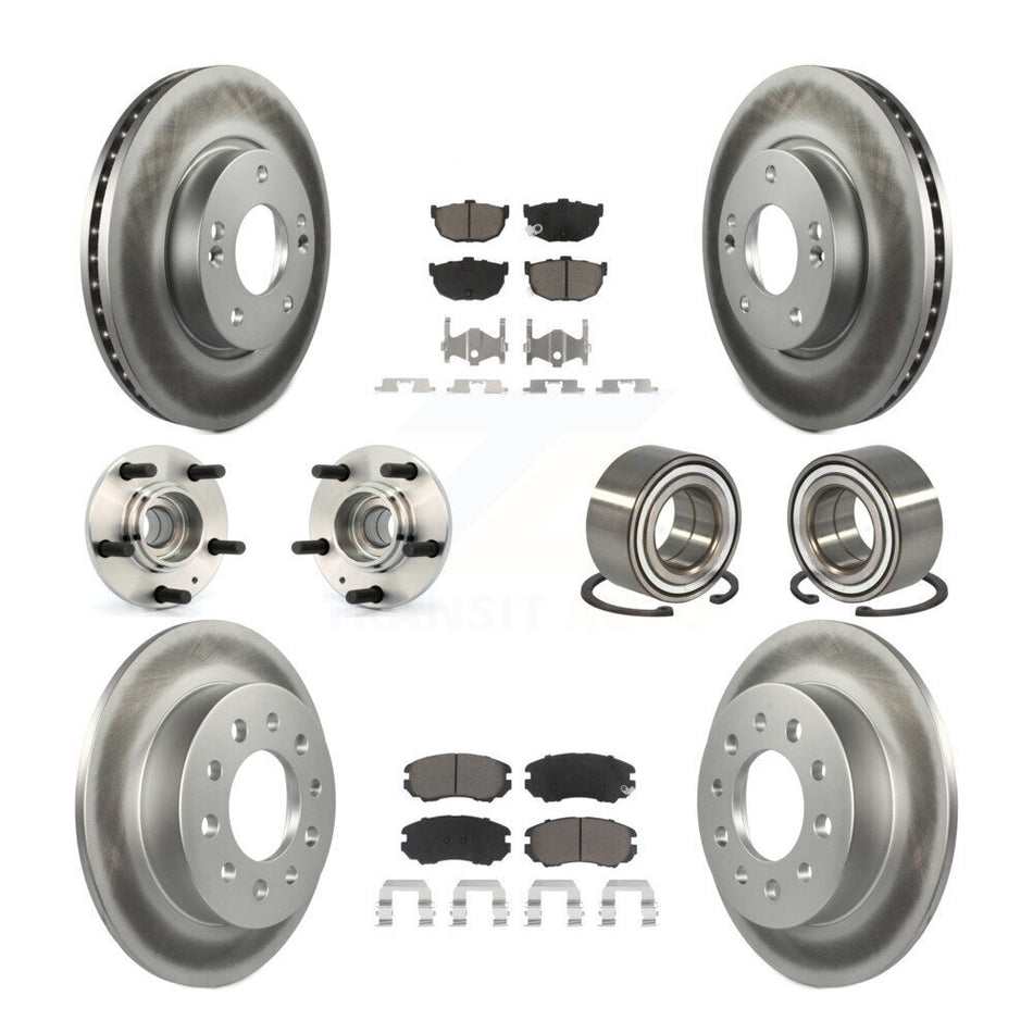 Front Rear Wheel Hub Bearings Assembly Coated Disc Brake Rotors And Ceramic Pads Kit (10Pc) For Hyundai Tiburon KBB-117970