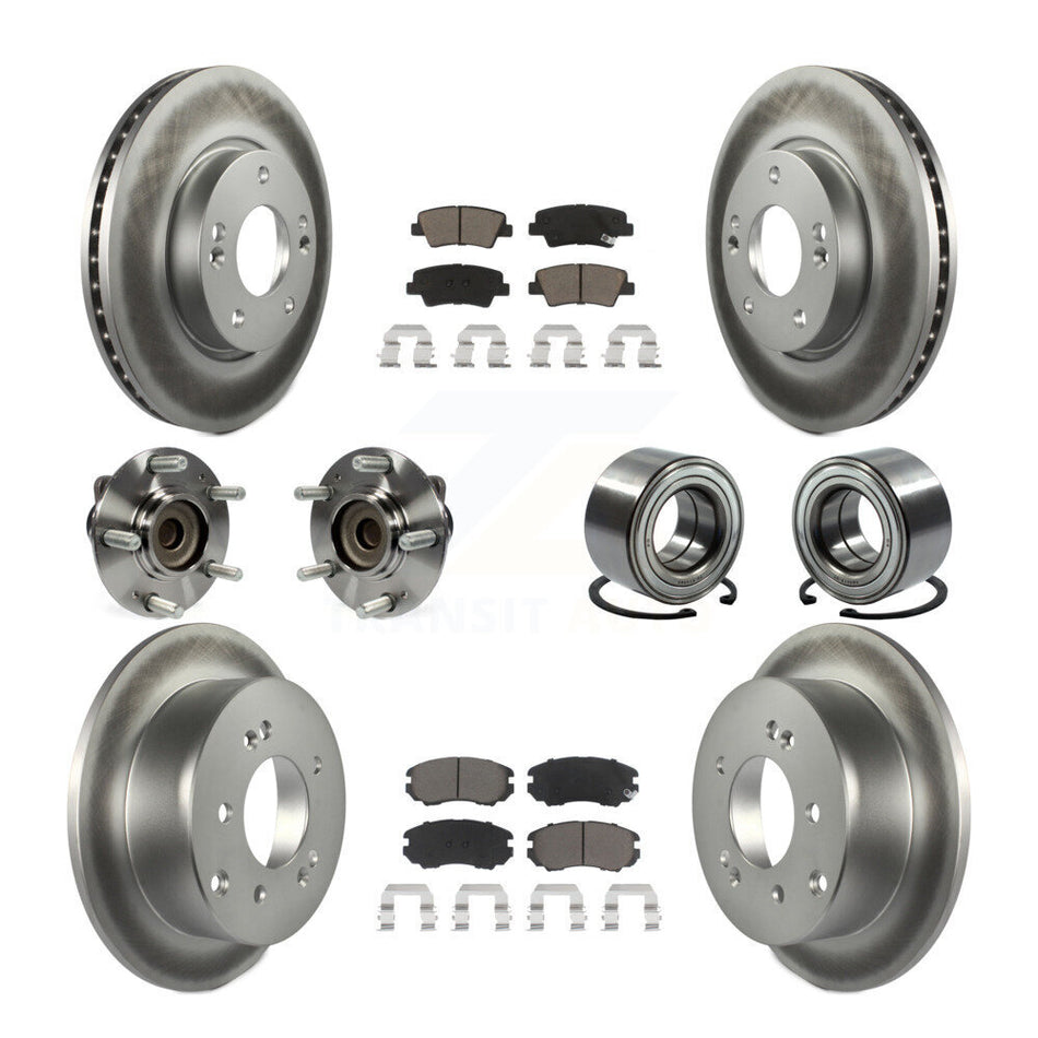 Front Rear Wheel Hub Bearings Assembly Coated Disc Brake Rotors And Ceramic Pads Kit (10Pc) For 2012-2013 Kia Soul KBB-117977