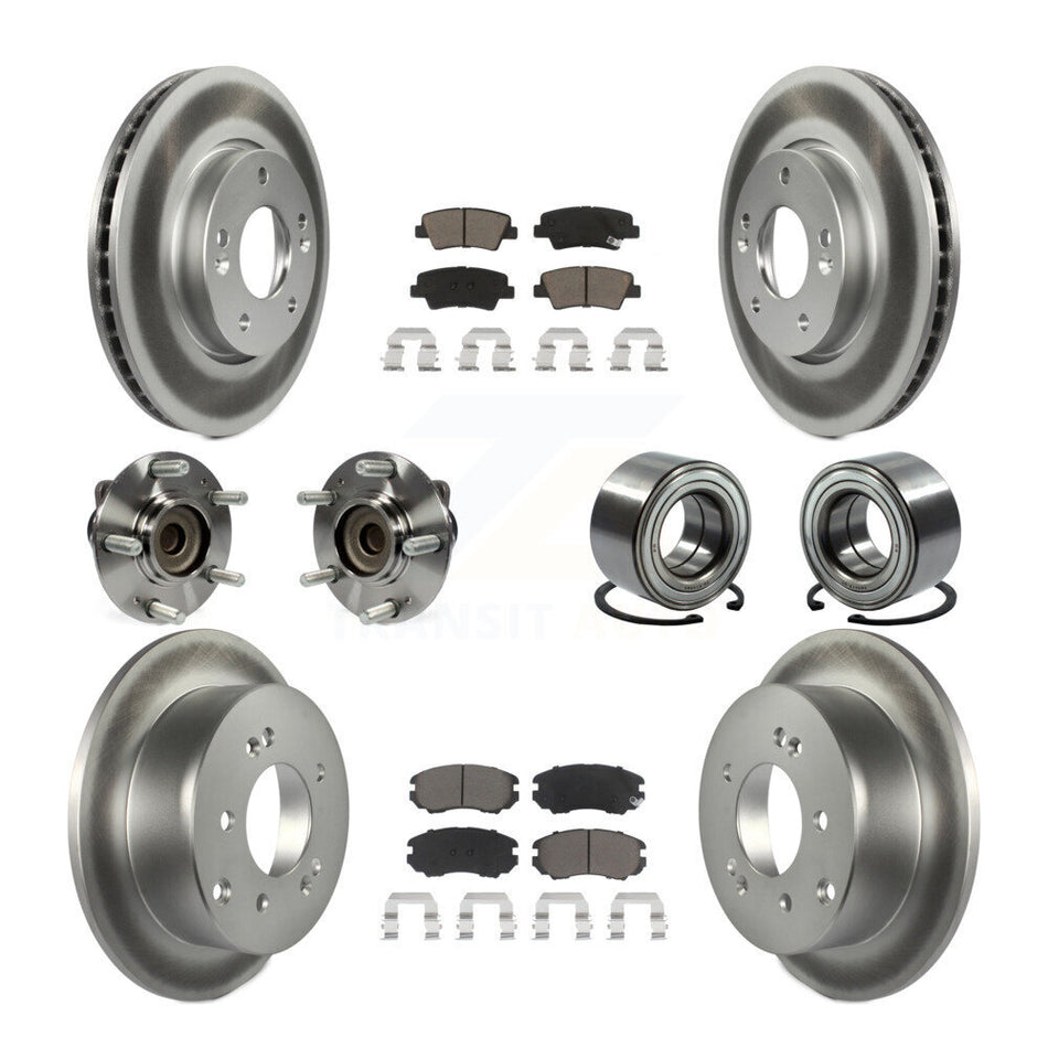 Front Rear Wheel Hub Bearings Assembly Coated Disc Brake Rotors And Ceramic Pads Kit (10Pc) For Kia Soul KBB-117981