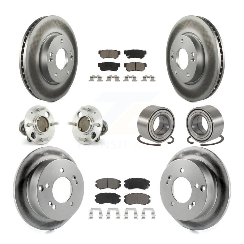 Front Rear Wheel Hub Bearings Assembly Coated Disc Brake Rotors And Ceramic Pads Kit (10Pc) For 2005 Hyundai Sonata Non-ABS From 03 01 05 KBB-117984