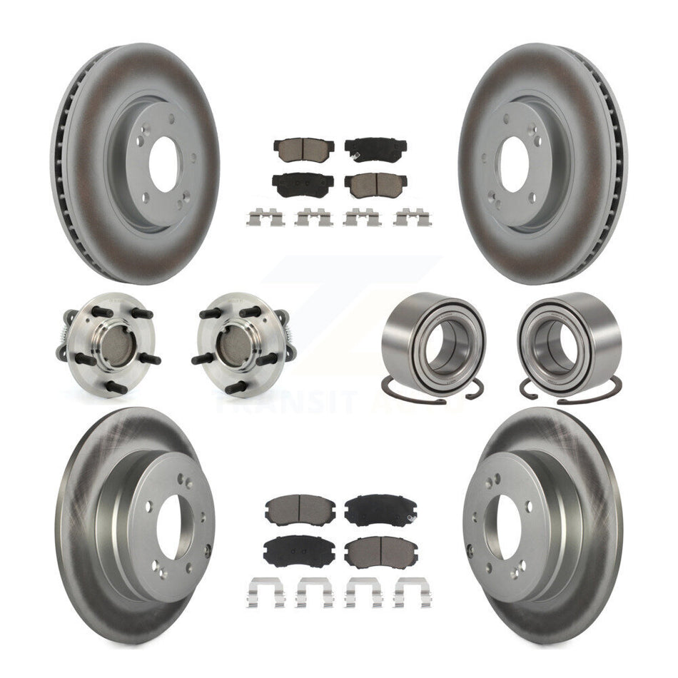 Front Rear Wheel Hub Bearings Assembly Coated Disc Brake Rotors And Ceramic Pads Kit (10Pc) For Hyundai Sonata 3.3L KBB-117986