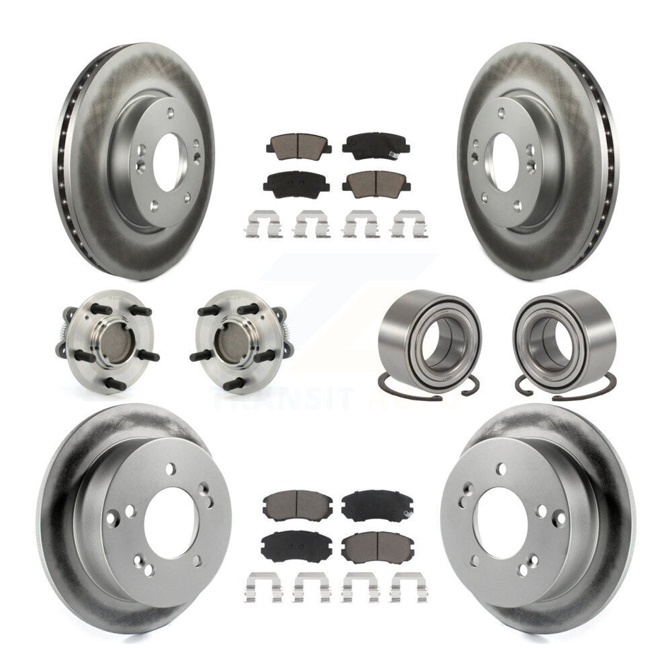 Front Rear Wheel Hub Bearings Assembly Coated Disc Brake Rotors And Ceramic Pads Kit (10Pc) For Hyundai Sonata 2.4L KBB-117987
