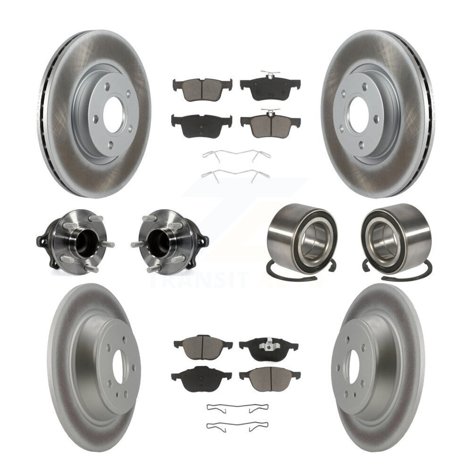Front Rear Wheel Hub Bearings Assembly Coated Disc Brake Rotors And Ceramic Pads Kit (10Pc) For 2017-2019 Ford Escape FWD with 2.5L 1.5L Without Parking Assist KBB-117997
