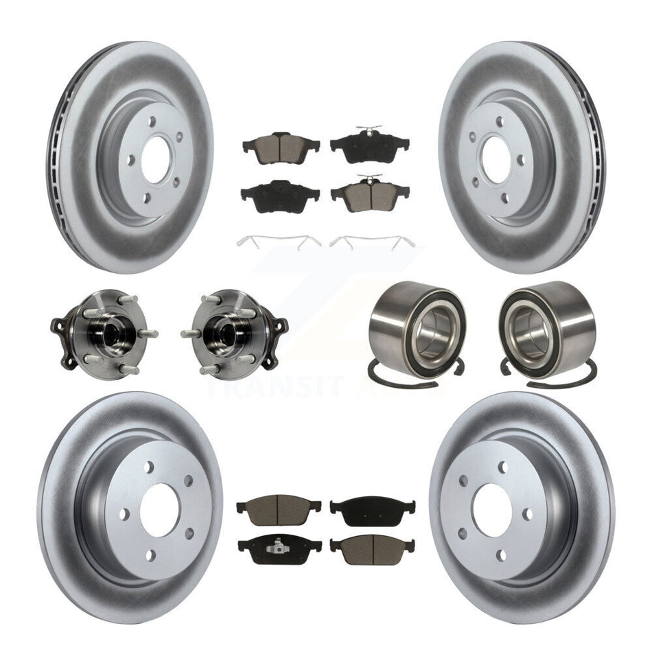 Front Rear Wheel Hub Bearings Assembly Coated Disc Brake Rotors And Ceramic Pads Kit (10Pc) For 2013-2016 Ford Escape AWD with 2.0L 1.6L KBB-117998