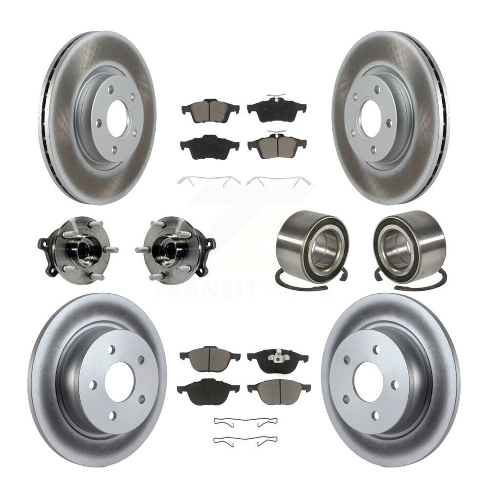 Front Rear Wheel Hub Bearings Assembly Coated Disc Brake Rotors And Ceramic Pads Kit (10Pc) For 2015-2016 Ford Escape AWD with 2.5L KBB-118001