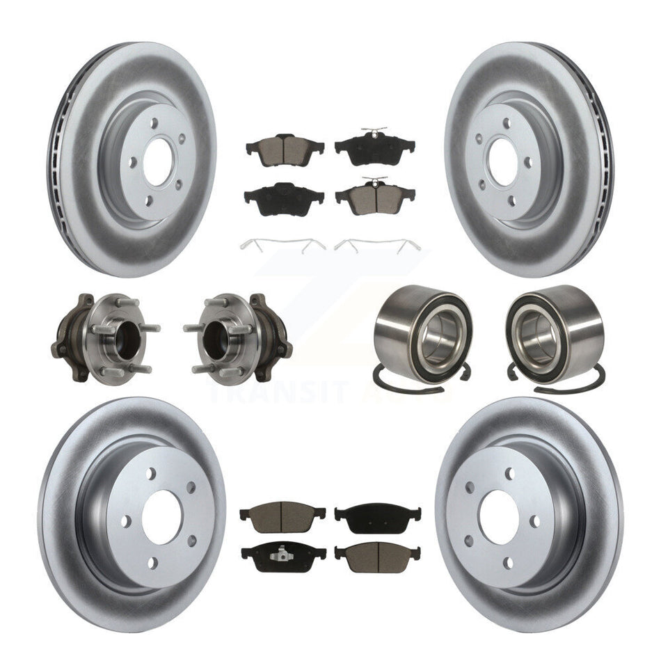 Front Rear Wheel Hub Bearings Assembly Coated Disc Brake Rotors And Ceramic Pads Kit (10Pc) For Ford Connect KBB-118004