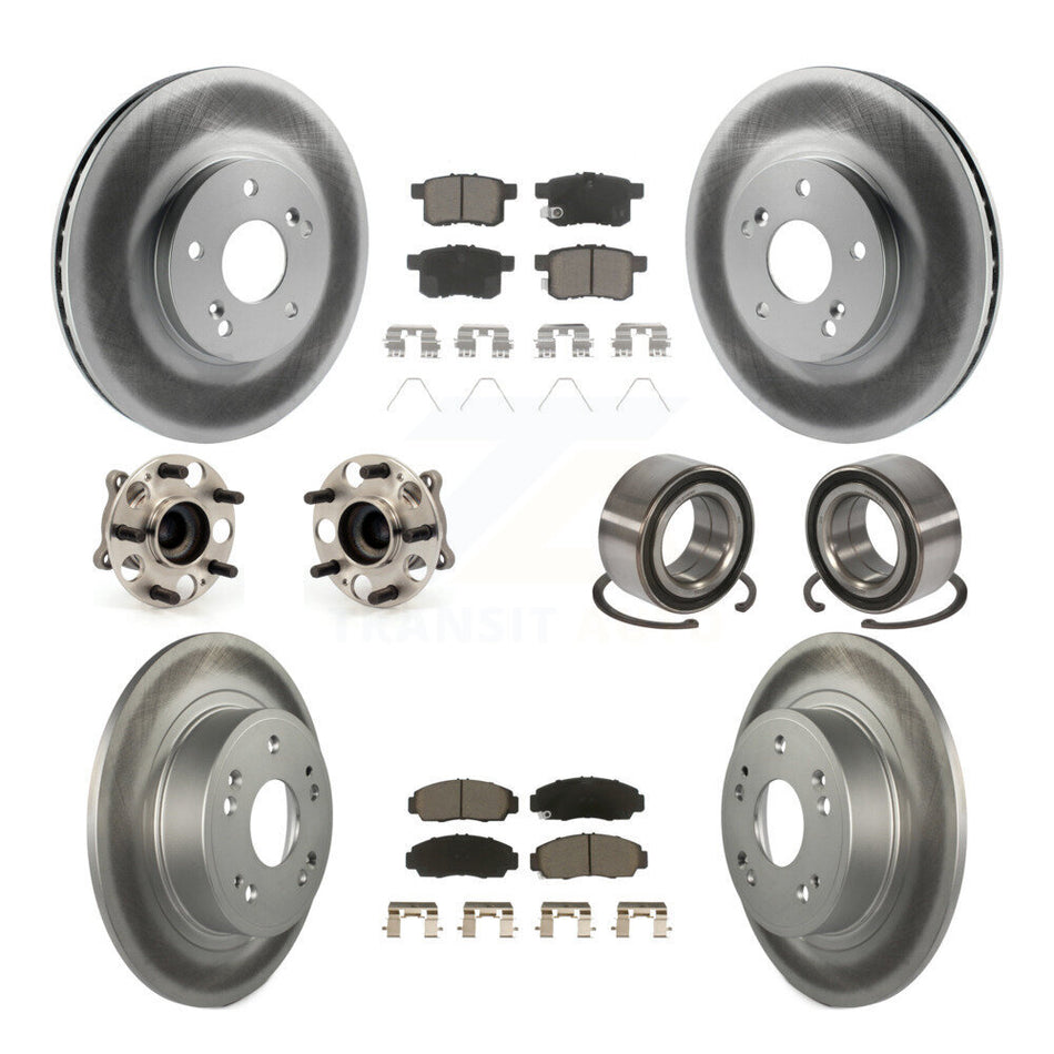 Front Rear Wheel Hub Bearings Assembly Coated Disc Brake Rotors And Ceramic Pads Kit (10Pc) For Honda Accord Acura TSX KBB-118021