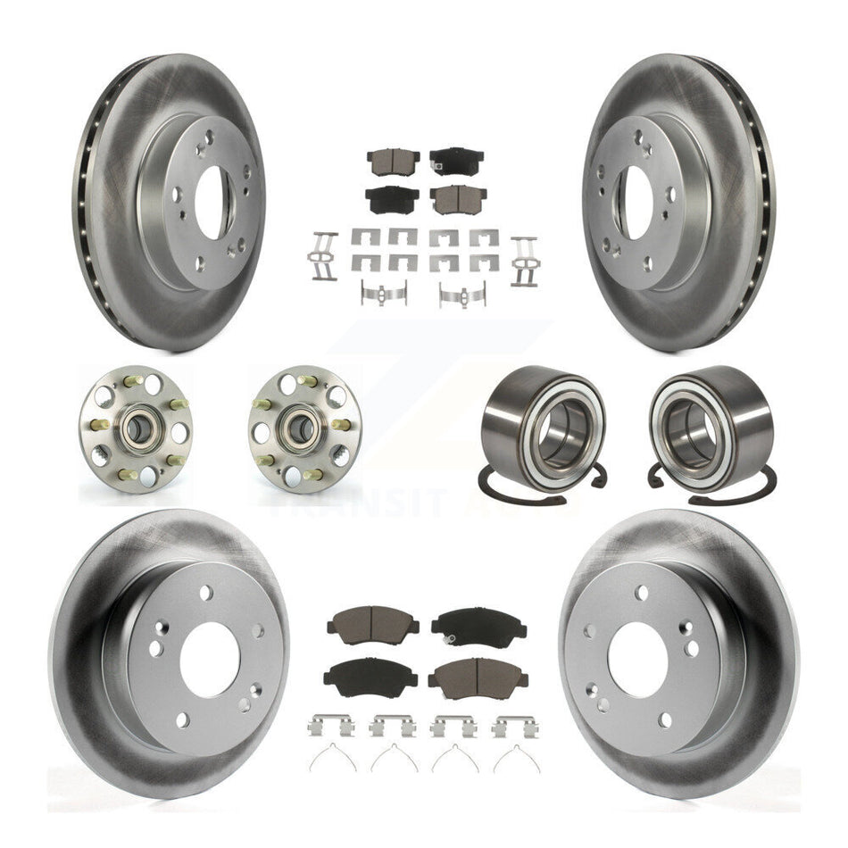 Front Rear Wheel Hub Bearings Assembly Coated Disc Brake Rotors And Ceramic Pads Kit (10Pc) For 2004 Honda Civic SiR KBB-118027