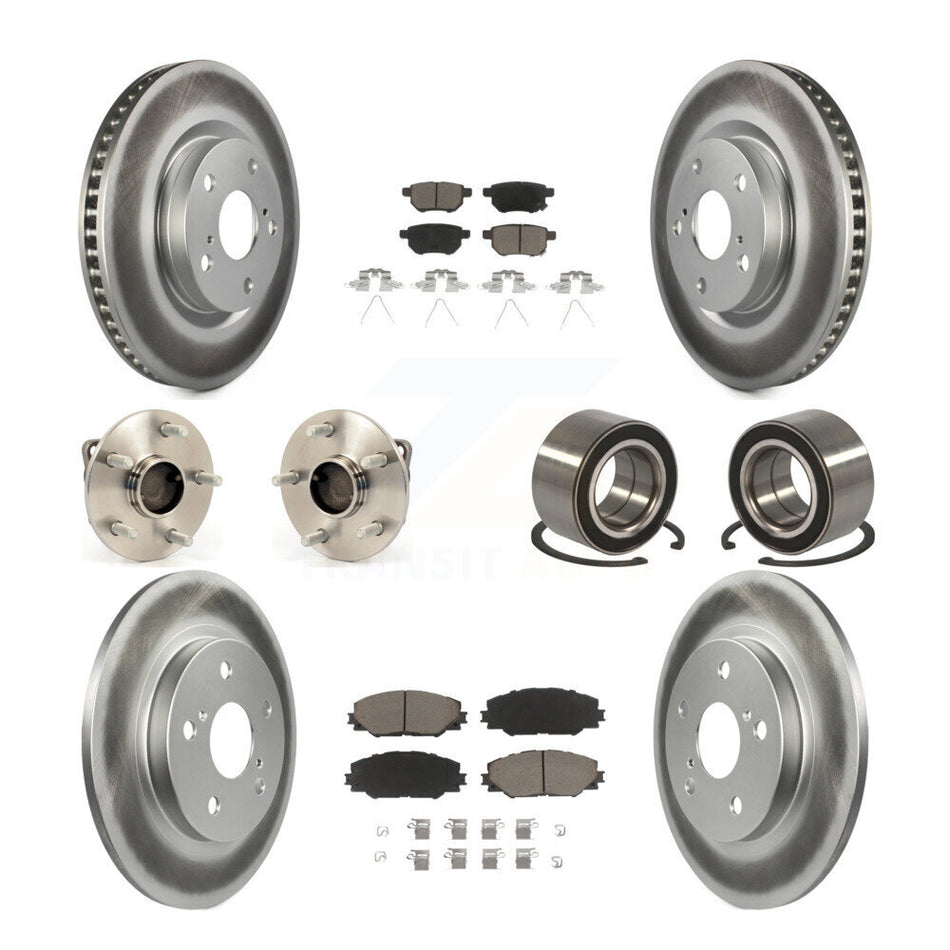 Front Rear Wheel Hub Bearings Assembly Coated Disc Brake Rotors And Ceramic Pads Kit (10Pc) For 2009-2013 Toyota Matrix S with FWD 2.4L KBB-118034