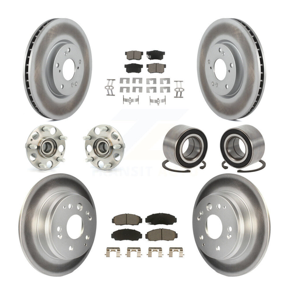 Front Rear Wheel Hub Bearings Assembly Coated Disc Brake Rotors And Ceramic Pads Kit (10Pc) For 2004-2005 Acura TL Automatic transmission KBB-118043