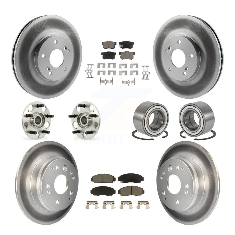 Front Rear Wheel Hub Bearings Assembly Coated Disc Brake Rotors And Ceramic Pads Kit (10Pc) For 1999-2003 Acura TL KBB-118044