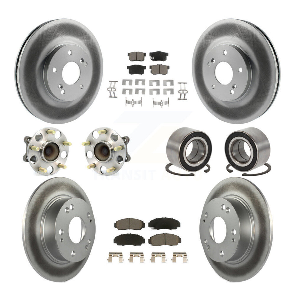 Front Rear Wheel Hub Bearings Assembly Coated Disc Brake Rotors And Ceramic Pads Kit (10Pc) For 2004-2008 Acura TSX KBB-118045