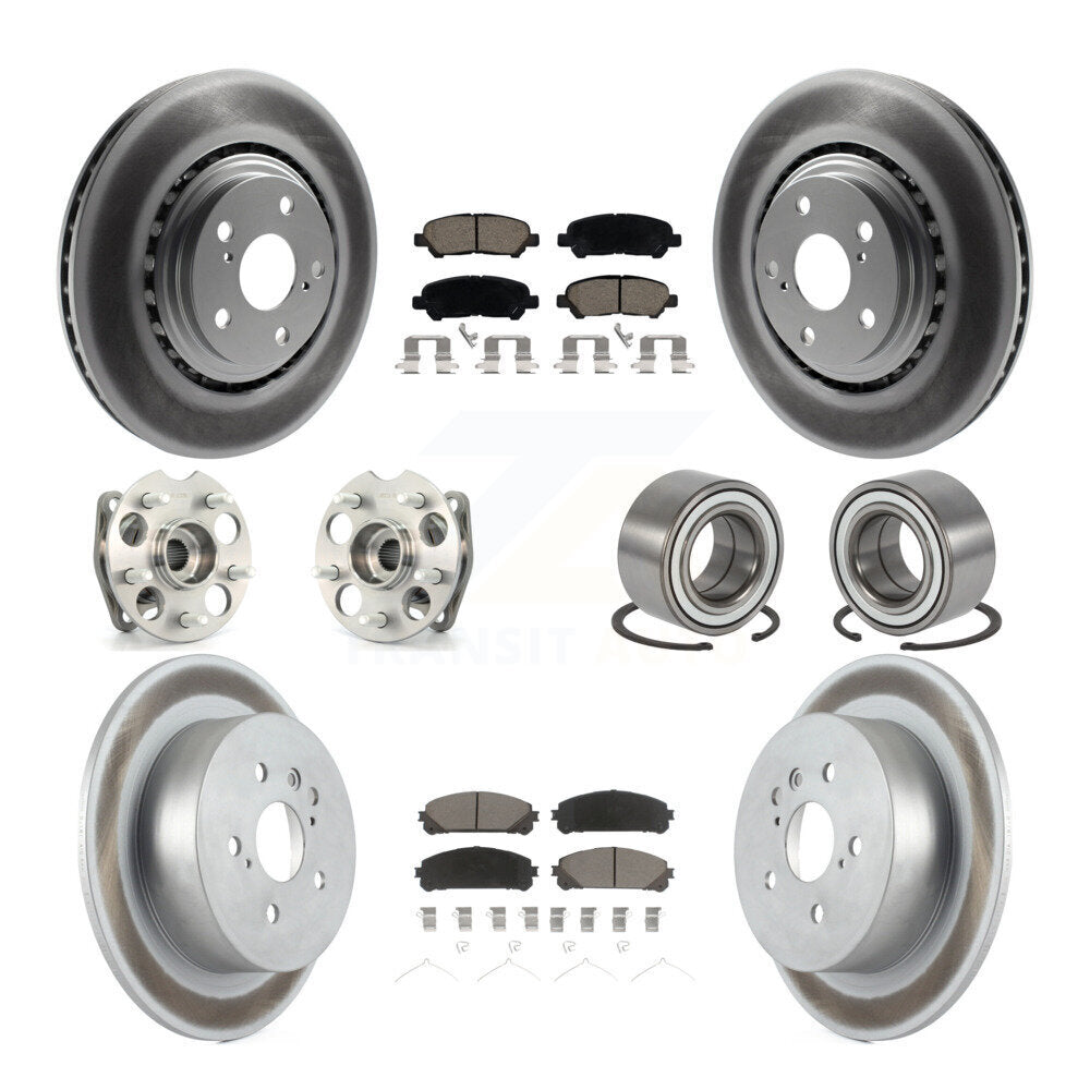 Front Rear Hub Bearing Coated Brake Rotor Pads Kit (10Pc) For 08-13 Toyota Highlander AWD KBB-118064