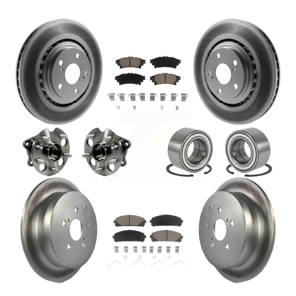 Front Rear Wheel Hub Bearings Assembly Coated Disc Brake Rotors And Ceramic Pads Kit (10Pc) For 2011-2020 Toyota Sienna AWD KBB-118066
