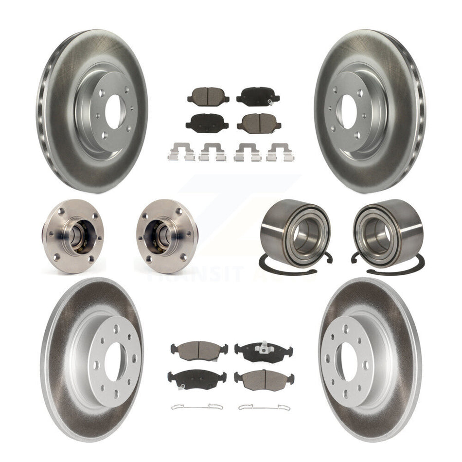 Front Rear Wheel Hub Bearings Assembly Coated Disc Brake Rotors And Ceramic Pads Kit (10Pc) For Fiat 500 KBB-118072