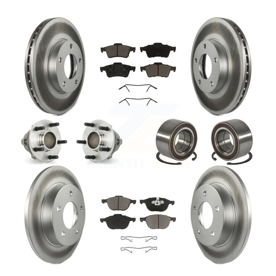 Front Rear Wheel Hub Bearings Assembly Coated Disc Brake Rotors And Ceramic Pads Kit (10Pc) For 2005 Mazda 3 2.0L with 4-Wheel ABS From 01 05 KBB-118081
