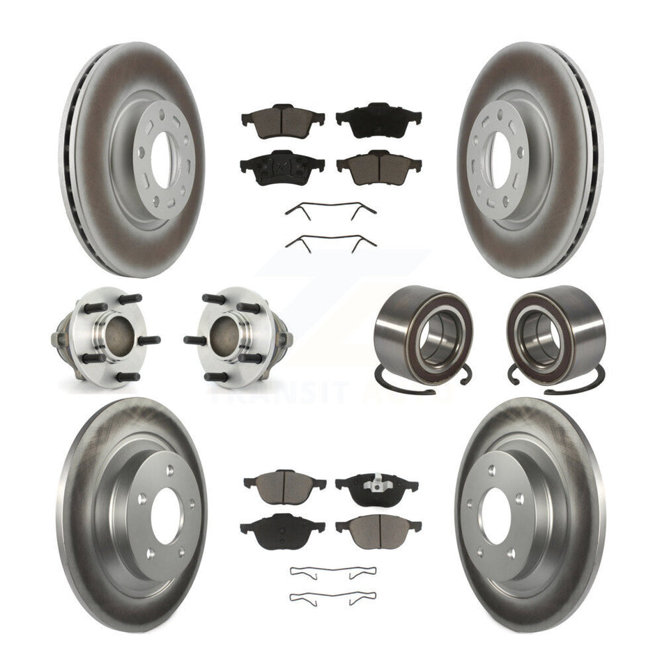 Front Rear Wheel Hub Bearings Assembly Coated Disc Brake Rotors And Ceramic Pads Kit (10Pc) For 2006 Mazda 5 To 02 06 KBB-118085