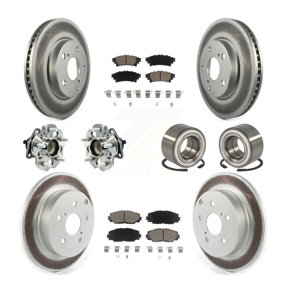 Front Rear Wheel Hub Bearings Assembly Coated Disc Brake Rotors And Ceramic Pads Kit (10Pc) For 2017-2018 Toyota Prius V KBB-118095