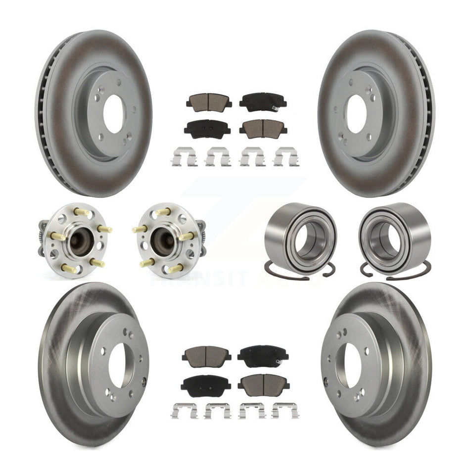 Front Rear Wheel Hub Bearings Assembly Coated Disc Brake Rotors And Ceramic Pads Kit (10Pc) For Hyundai Sonata Kia Optima KBB-118099