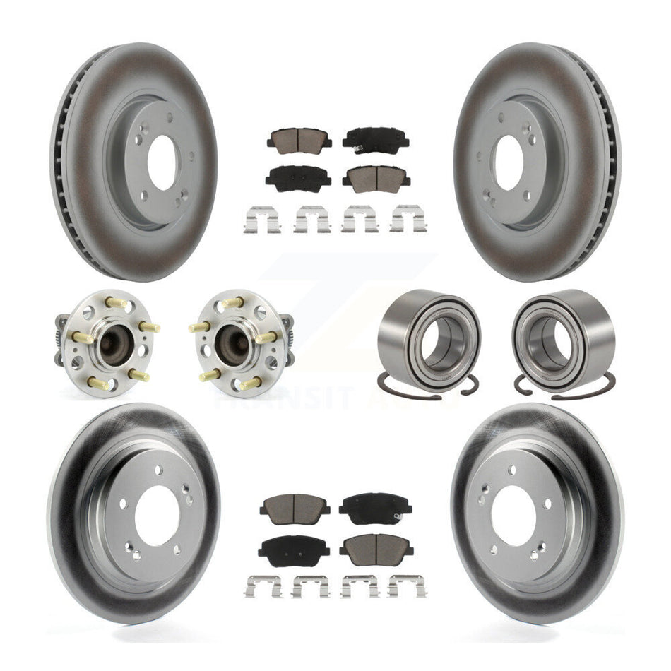 Front Rear Wheel Hub Bearings Assembly Coated Disc Brake Rotors And Ceramic Pads Kit (10Pc) For 2013 Kia Optima 2.4L With Electric Parking KBB-118100