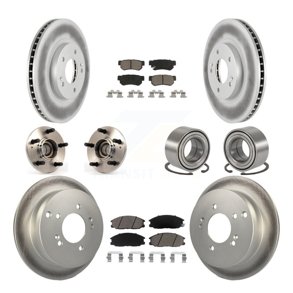 Front Rear Wheel Hub Bearings Assembly Coated Disc Brake Rotors And Ceramic Pads Kit (10Pc) For 2001-2006 Hyundai Santa Fe FWD with Non-ABS With 294mm Diameter Rotor KBB-118108