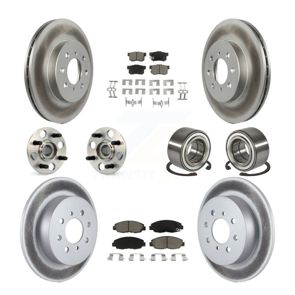 Front Rear Wheel Hub Bearings Assembly Coated Disc Brake Rotors And Ceramic Pads Kit (10Pc) For 2001-2005 Acura EL KBB-118110
