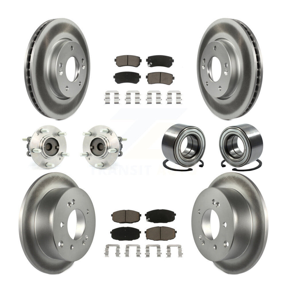 Front Rear Wheel Hub Bearings Assembly Coated Disc Brake Rotors And Ceramic Pads Kit (10Pc) For Kia Forte Koup Forte5 KBB-118119