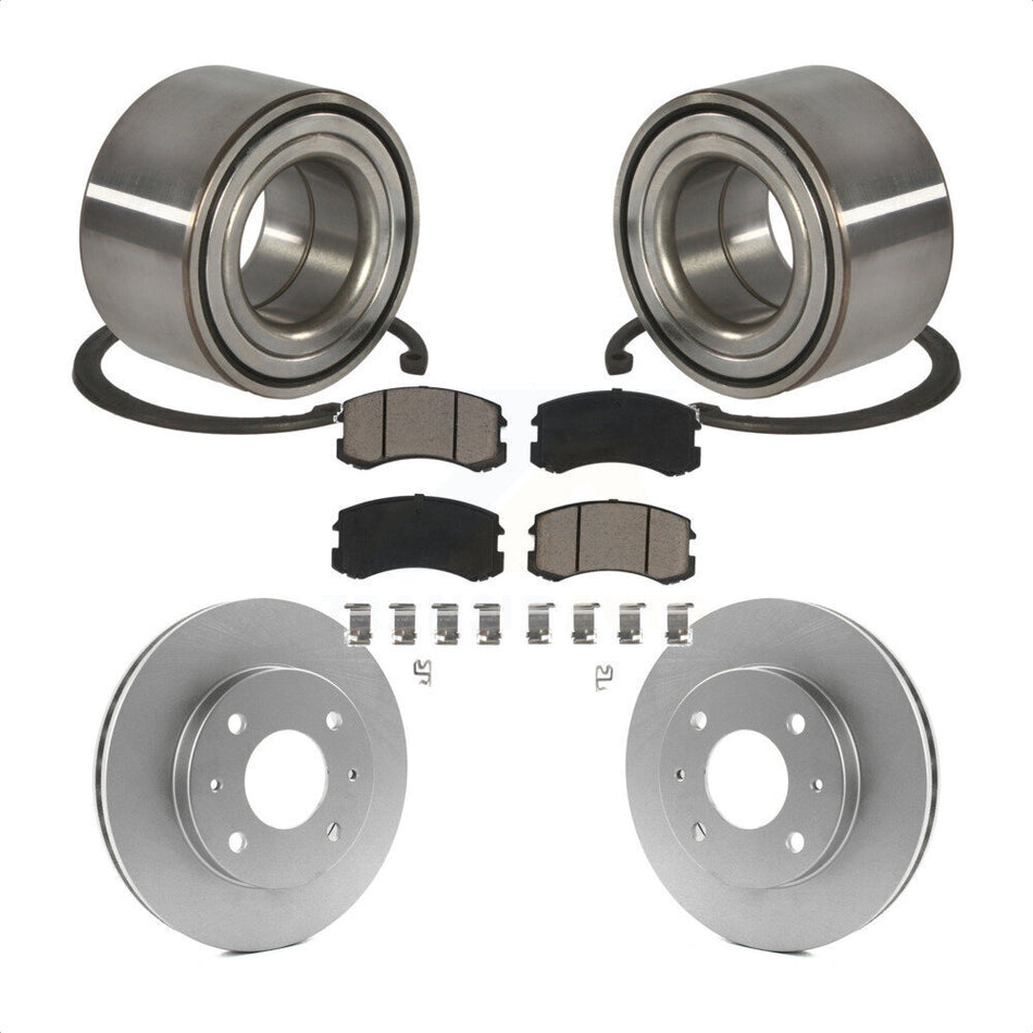 Front Wheel Bearing With Coated Disc Brake Rotors And Ceramic Pads Kit For 2006-2007 Mitsubishi Lancer ES 15" Factory Wheels KBB-118124