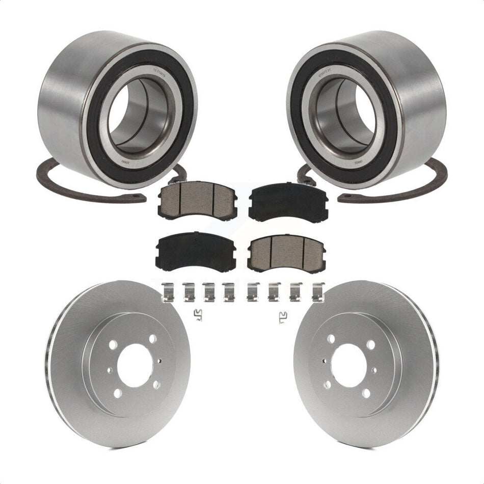 Front Wheel Bearing With Coated Disc Brake Rotors And Ceramic Pads Kit For 2006 Mitsubishi Lancer SE 14" Factory Wheels KBB-118126