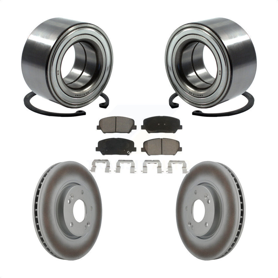 Front Wheel Bearing With Coated Disc Brake Rotors And Ceramic Pads Kit For Kia Forte Forte5 Koup KBB-118158