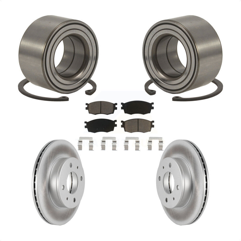 Front Wheel Bearing With Coated Disc Brake Rotors And Ceramic Pads Kit For 2006 Hyundai Accent Hatchback KBB-118167