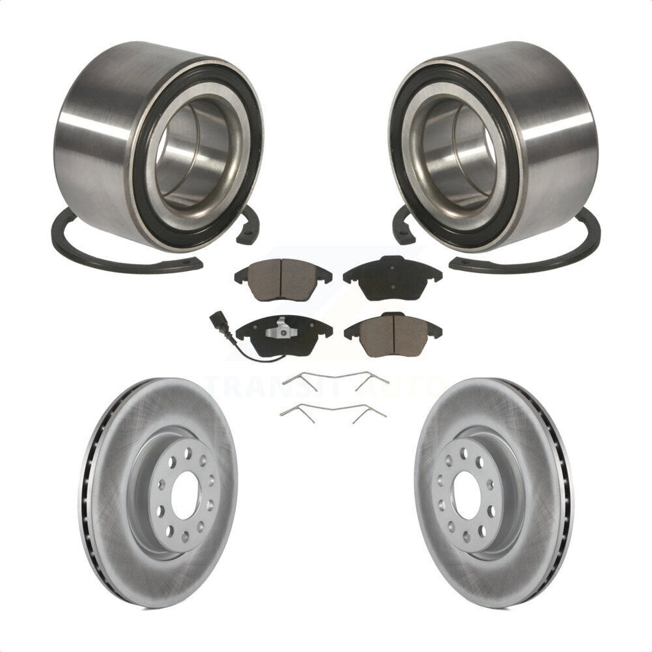 Front Wheel Bearing With Coated Disc Brake Rotors And Ceramic Pads Kit For 2005 Volkswagen Jetta 7th 8th Digit Of VIN Is "1K" 312mm Diameter Rotor KBB-118227