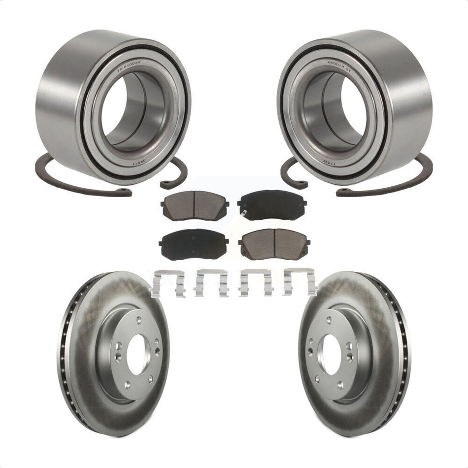 Front Wheel Bearing With Coated Disc Brake Rotors And Ceramic Pads Kit For 2010-2012 Kia Rondo KBB-118293