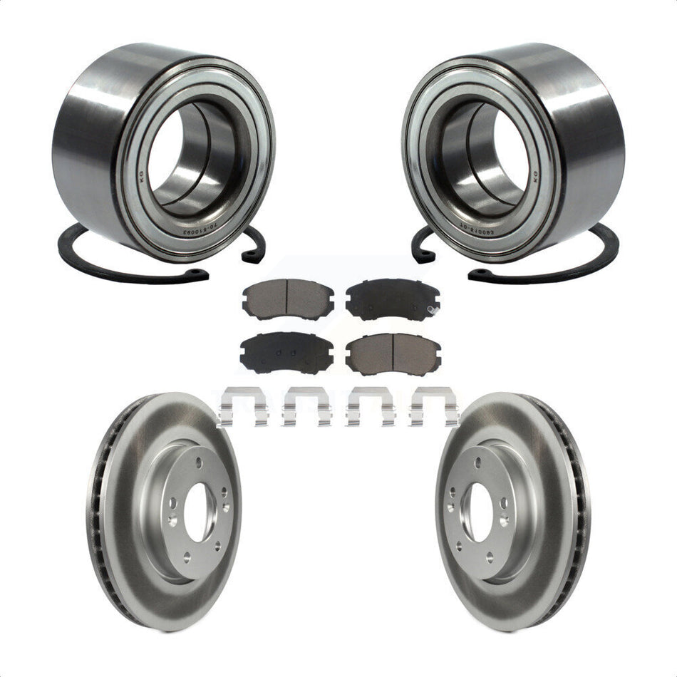 Front Wheel Bearing With Coated Disc Brake Rotors And Ceramic Pads Kit For 2010-2011 Kia Soul 2.0L KBB-118308