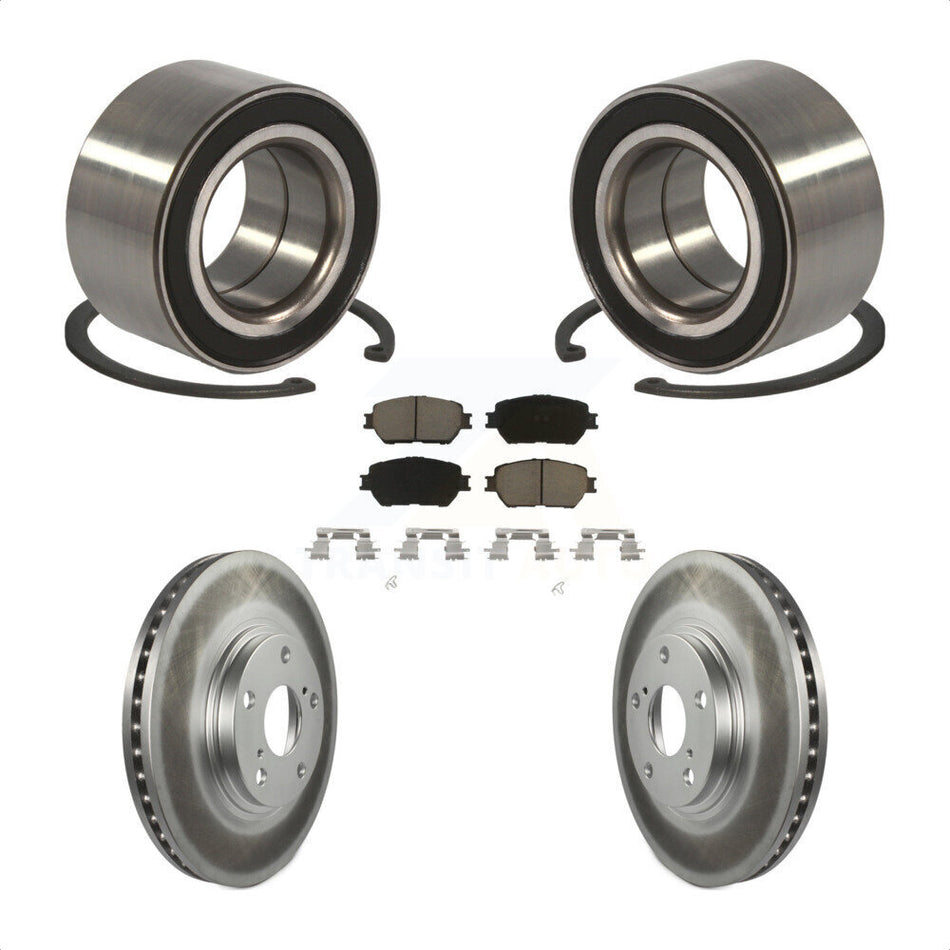 Front Wheel Bearing With Coated Disc Brake Rotors And Ceramic Pads Kit For 2004 Toyota Camry 296mm Diameter Rotor Stepped Hat Design KBB-118339